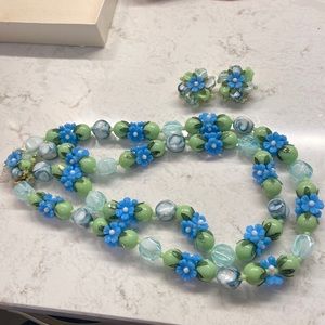 Vintage Hong Kong plastic, glass bead necklace and earring set